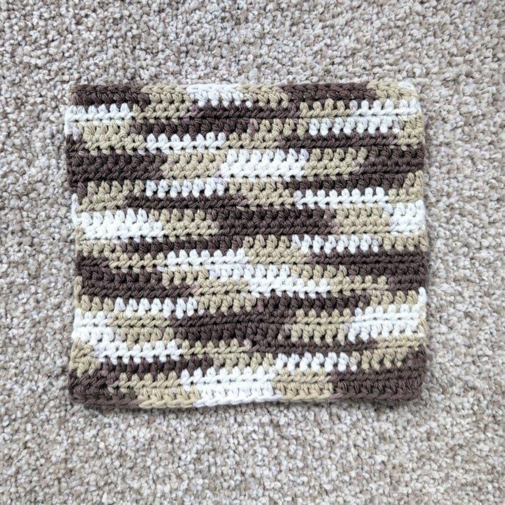 Handmade Crochet Washcloth Dishcloth Cotton Chocolate Milk Stripes Brown‎ White